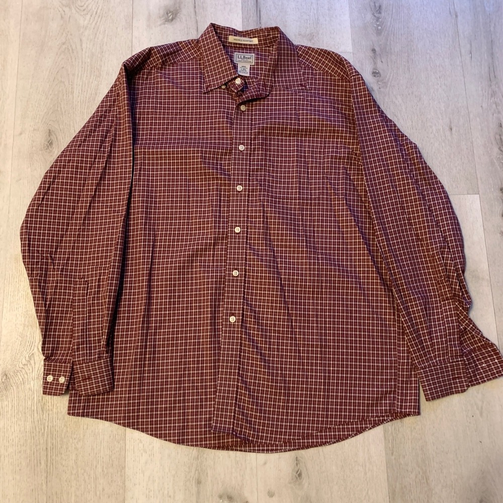 LL Bean Men's Large Regular Red Plaid Button Down Shirt